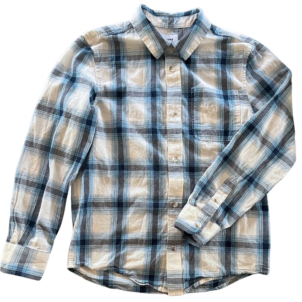 Boy's Cotton Plaid Button Down Shirt Size Youth Medium